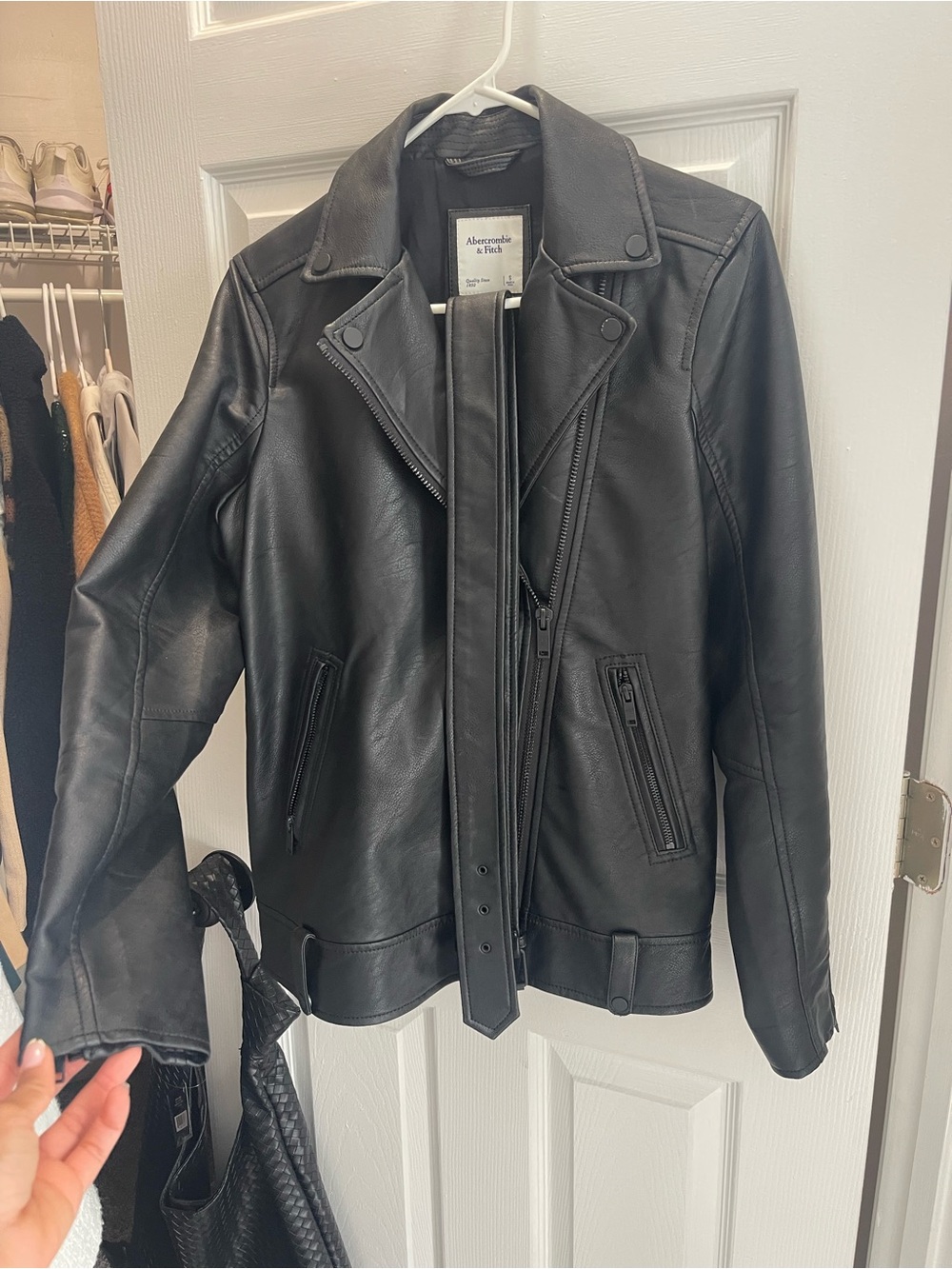 Abercrombie & Fitch Black Faux Leather Jacket - Small